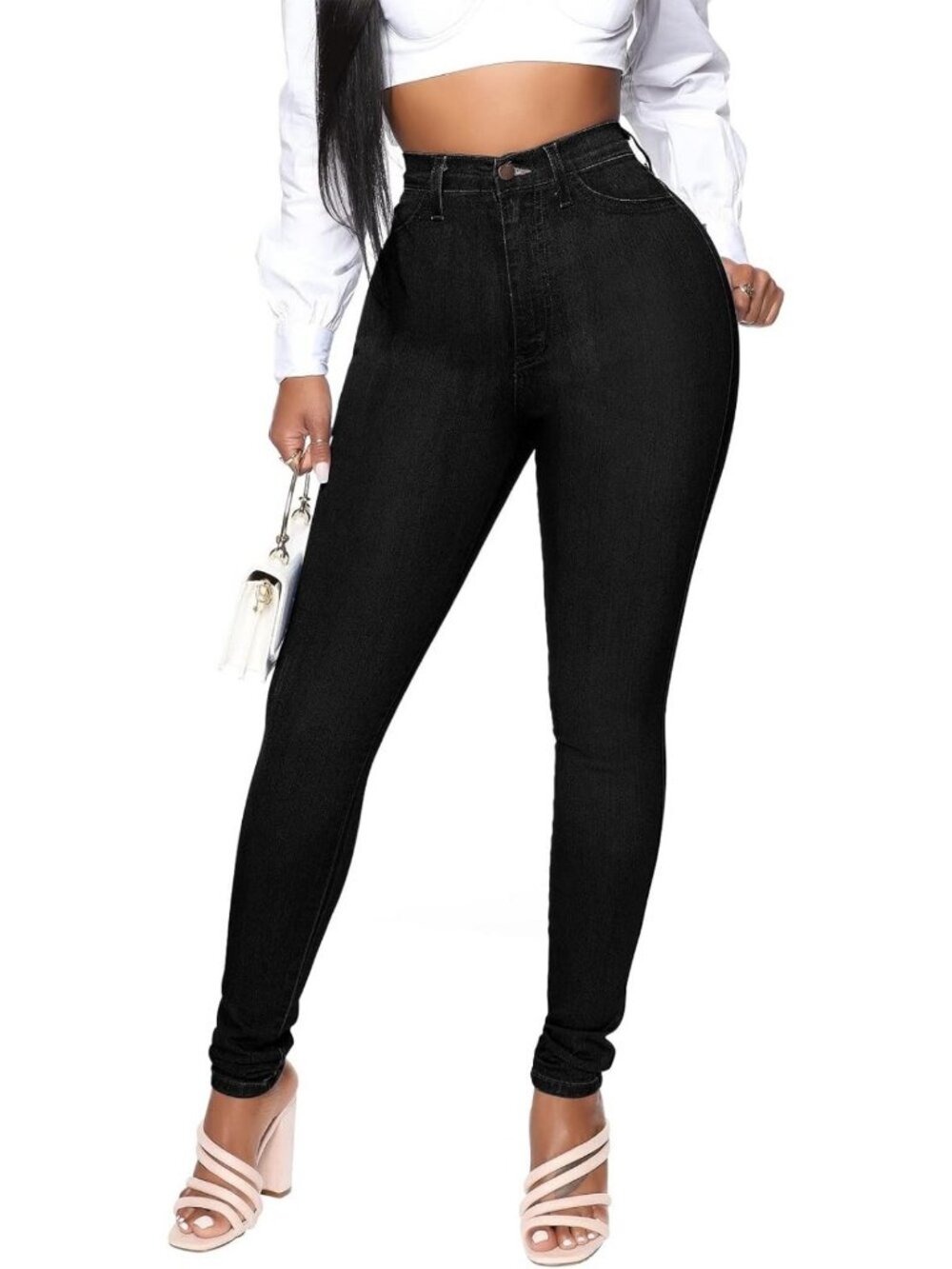 High Waisted Skinny Stretch Jeans for Women | Butt Lifting Slim Fit Denim Pants